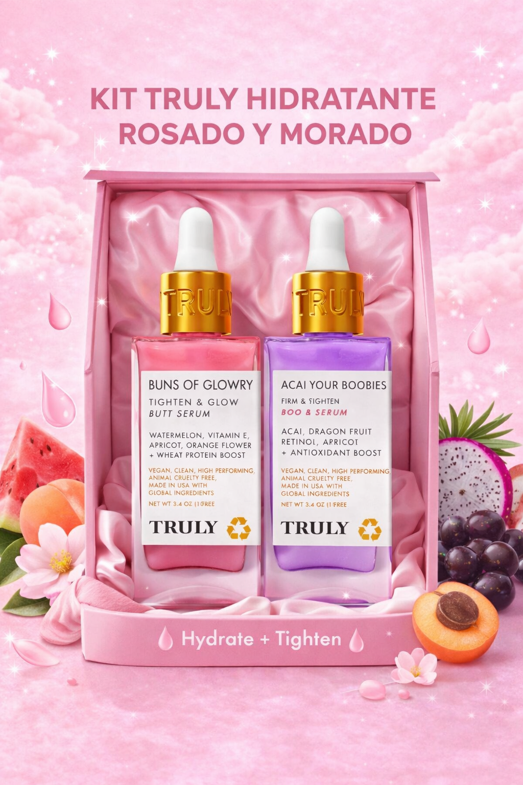 KIT TRULY HIDRATANTE ROSADO Y MORADO