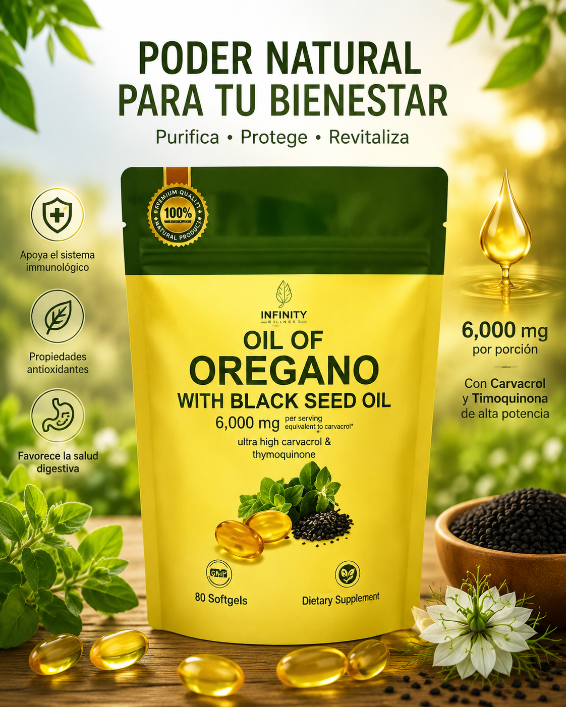 Aceite de Orégano + Black Seed Oil 6,000 mg | Refuerzo Natural Poderoso 🔥